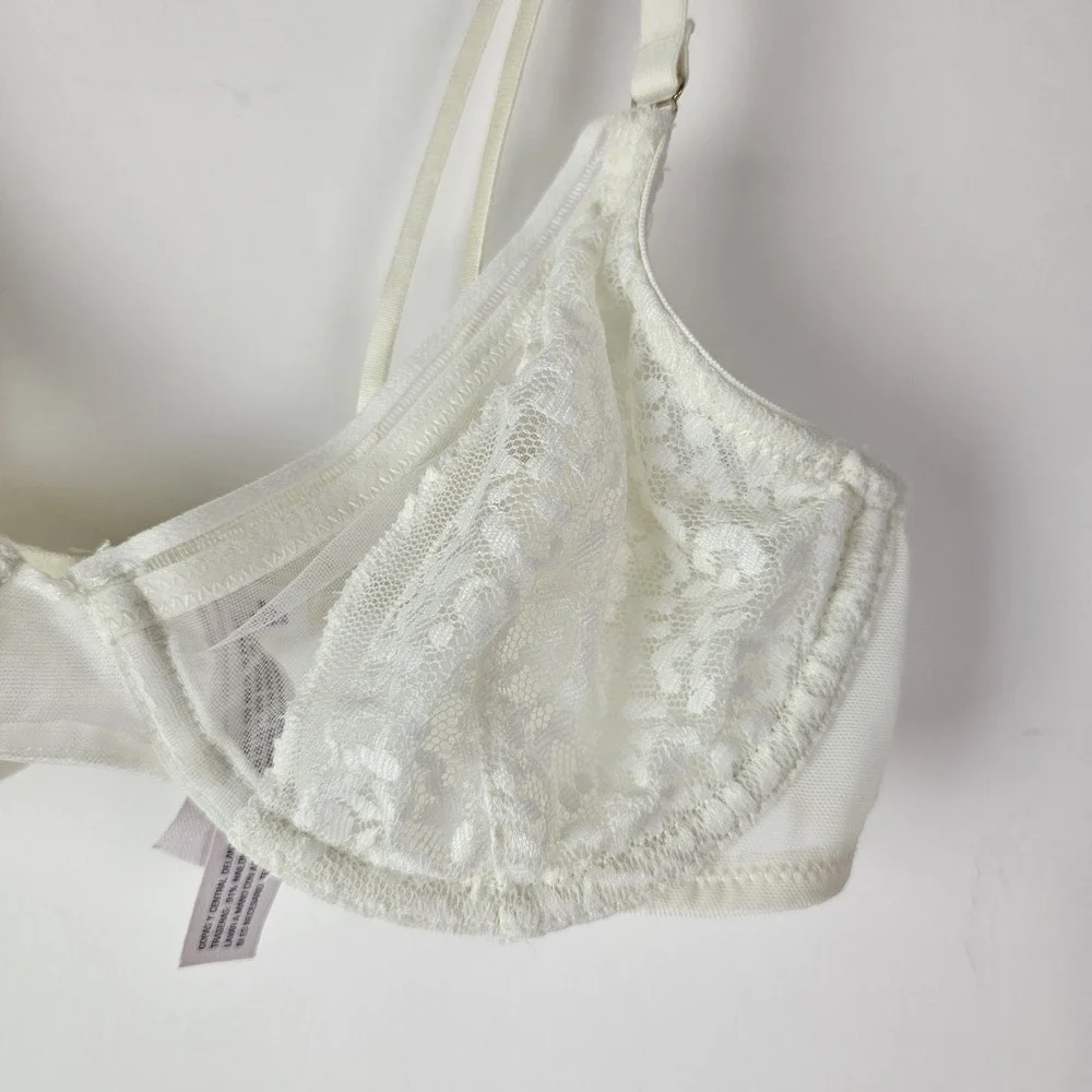 Auden Sheer Cream Ivory Bra Demi Coverage Unlined Underwire Size 32A Mesh